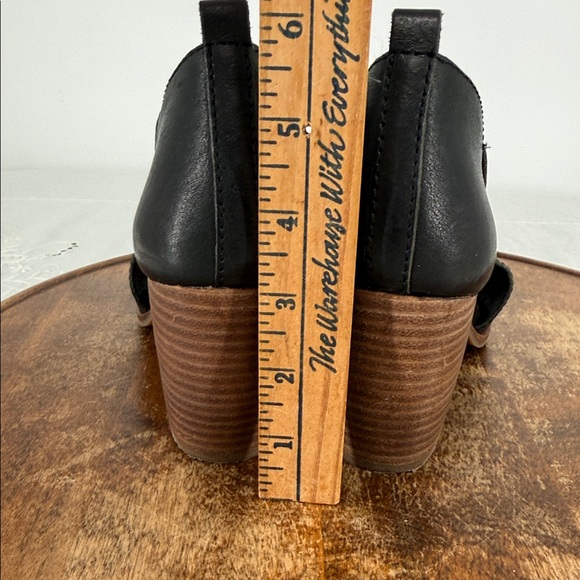 Lucky Brand Shoes Wm 7M Junai Black Leather D'Orsay Stacked Heel Bootie Open Toe - Picture 5 of 12